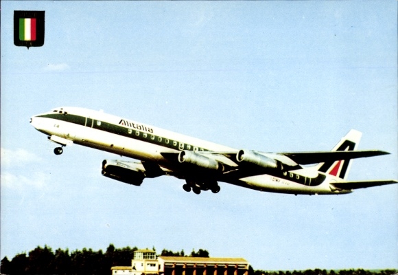 Postcard Italian passenger aircraft Alitalia, McDonnell Douglas DC 8/62