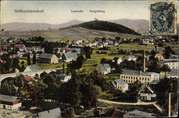 Postcard Seifhennersdorf in Upper Lusatia Saxony, general view, Burgsberg, Lausche