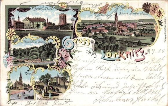 lito Löcknitz w Pomorzu Zachodnim, zamek, ruiny, Heidemühle, kościół, budynek poczty, Chausseestraße