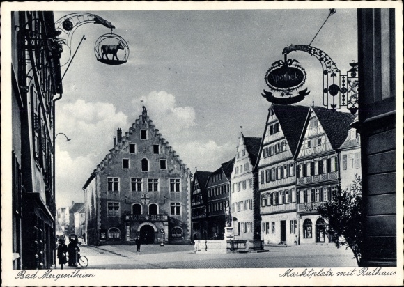 Postcard Bad Mergentheim Baden Württemberg, market square with town hall