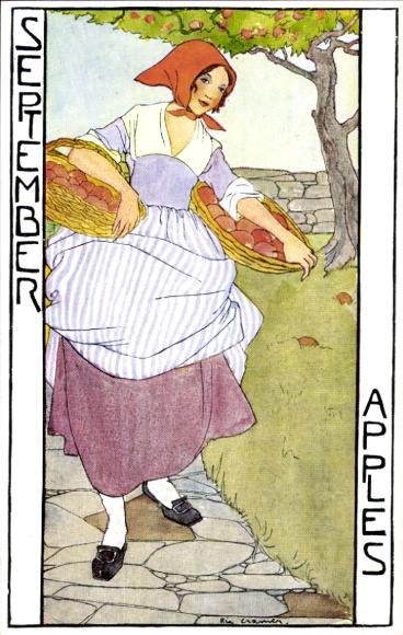 Künstler Ak Cramer, Rie, September, Allegorie, Bäuerin, Äpfel