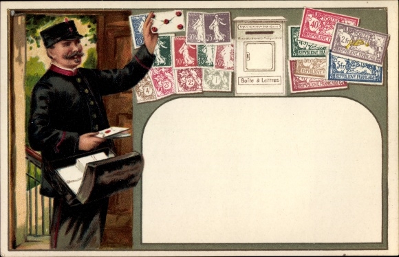 Embossed stamps Postcard Postman, French stamps, Republique Francaise