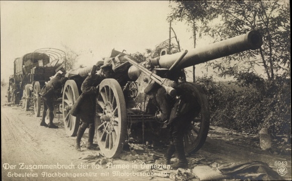 Postcard Tagliamento Friuli Venezia Giulia, Collapse of the Italian Army, captured gun