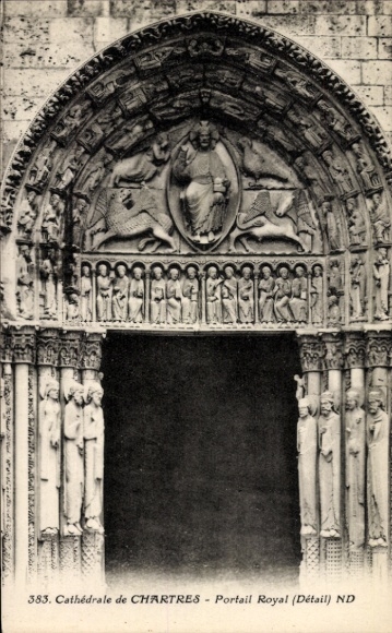 Postcard Chartres Eure et Loir, Cathedral of Portail Royal, detail