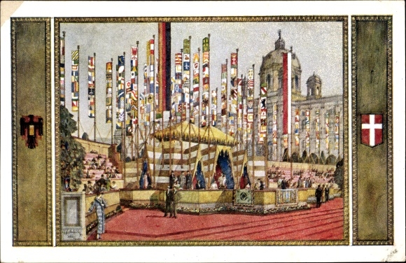 Coat of arms artist Postcard Schüle, Vienna I Inner City, festival tent at the Burgring, 10th German Singers' Association Festival