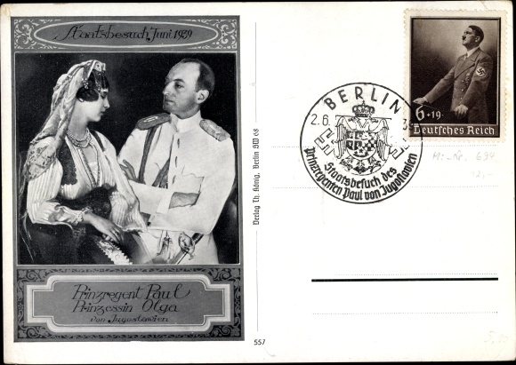 Postcard Prince Regent Paul of Yugoslavia, Princess Olga, state visit 1939
