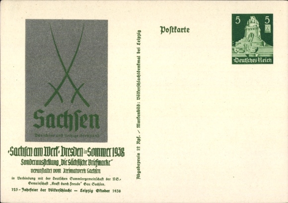 KP papiernicza Drezno, Saksonia przy pracy 1938, wystawa specjalna Znaczek saski, PP 9 C