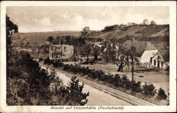 Postcard Vossenhütte Kranenburg on the Lower Rhine, view of Vossenhütte, rural architecture, trees...