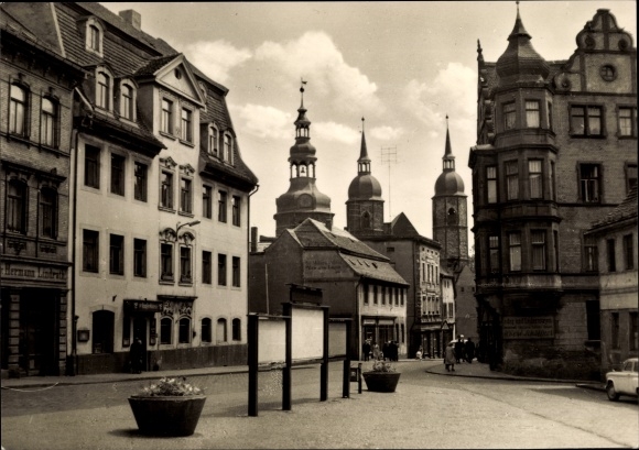 Postcard Lutherstadt Eisleben, Sangerhausener Straße, Lindrath shop, leather goods Schäffner