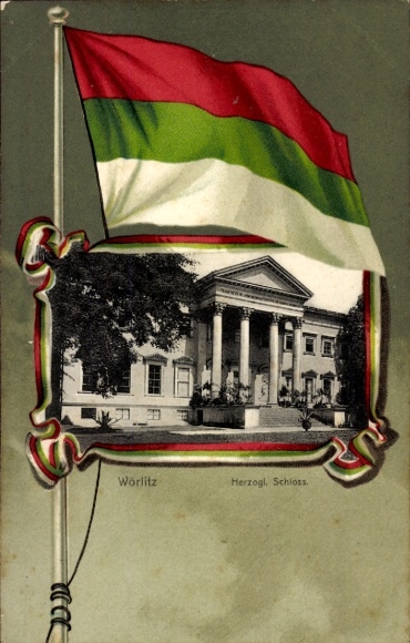 passe-partout ansichtkaart Wörlitz, hertogelijk kasteel, vlag