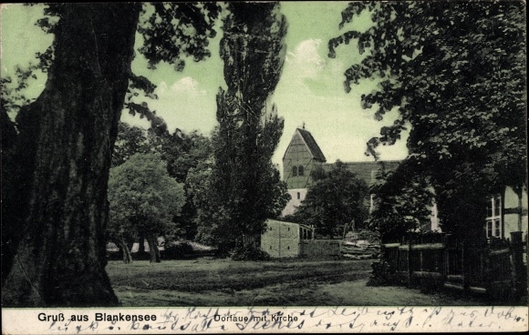 Ak Blankensee Trebbin Mark, Dorfaue, kerk