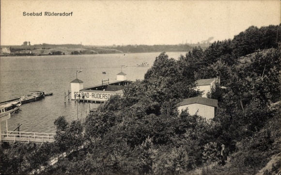 Ak Rüdersdorf bei Berlin, Seebad  Landschaft mit Wasser, Bauen, Bäume