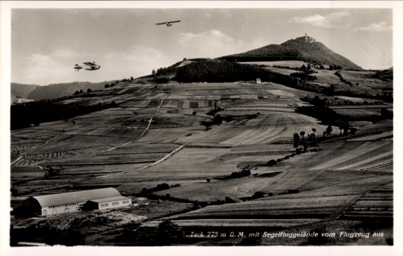 Postcard Owen unter Teck, Burg Teck, gliding site, aerial photograph