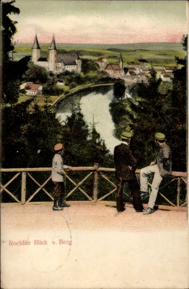 Ak Rochlitz an der Mulde, Blick vom Berg auf den Ort, Schloß, Aussichtspunkt