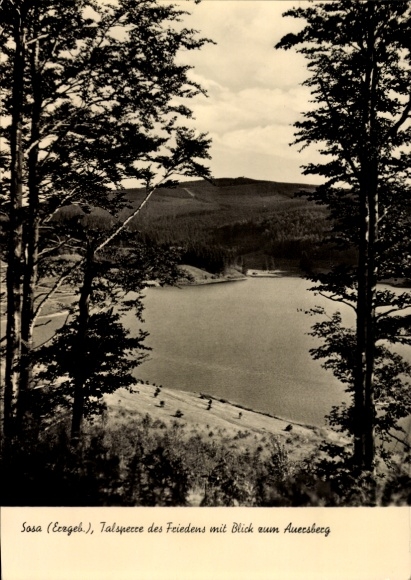 Postcard Sosa Eibenstock in the Ore Mountains, view from Auersberg, dam