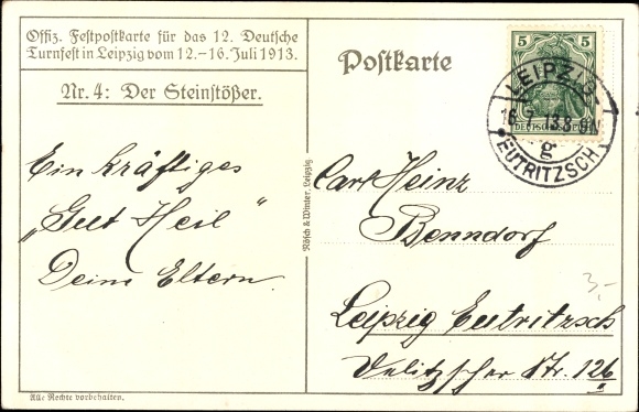 Artist PC driver, H., 12th German Gymnastics Festival in Leipzig 1913, man throws stone