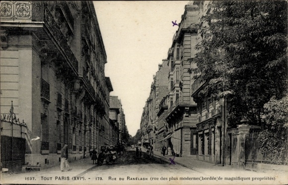 Ansichtkaart Parijs XVI., Rue du Ranélagh, magasins