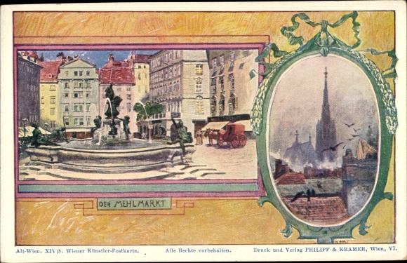 Artist PC Vienna 1 Austria, flour market, church tower, new market