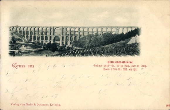 Ak Netzschkau im Vogtland, Bahnhof Göltzschtalbrücke,  Bauzeit 1846-51, Höhe 79 m, Länge 578 m