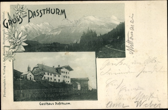 Postcard Marktschellenberg Berchtesgadener Land, pass tower, panorama, inn pass tower