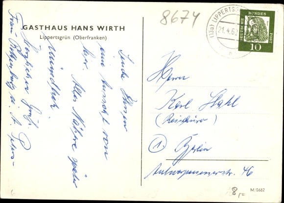Postcard Lippertsgrün Naila in Upper Franconia, Inn Hans Wirth, panorama of the place