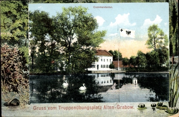 Passepartout Postcard Altengrabow Möckern in Saxony Anhalt, Greetings from the military training area, Lake
