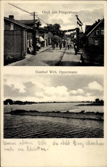PC Flyenberg spot on the Elbe, Wilhelm Oppermann's inn, street scene