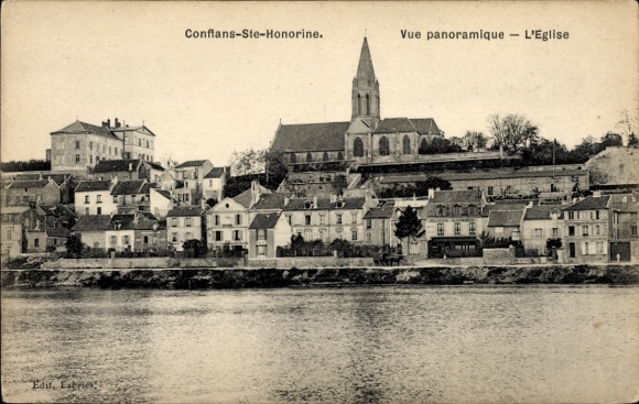 CPA Conflans Sainte Honorine Yvelines, vue panoramique, Église