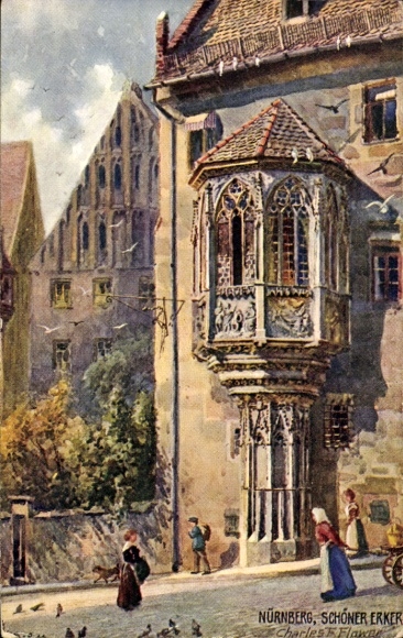 Artist Postcard Flower, Charles, Nuremberg in Middle Franconia Bavaria, Beautiful Bay Window
