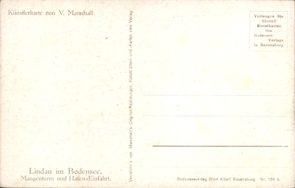 Artist Postcard Marschall, V., Lindau in Lake Constance Swabia, harbor entrance, Mangenturm