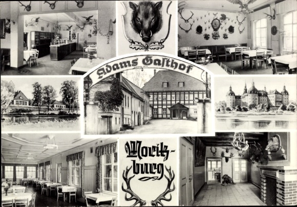 PC Moritzburg in Saxony, Adams Gasthof, interiors, black and white photos