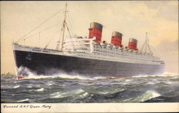 Artist Postcard Steamer "Queen Mary", Cunard Line