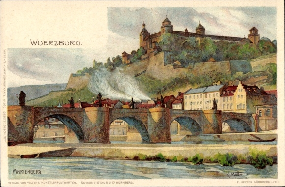Künstler Litho Mutter, K., Würzburg am Main Unterfranken, Partie am Marienberg