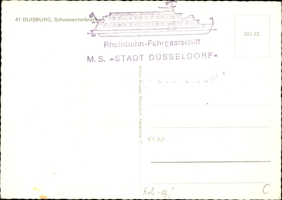 Postcard Duisburg in the Ruhr area, Schwanentorbrücke, MS Stadt Düsseldorf