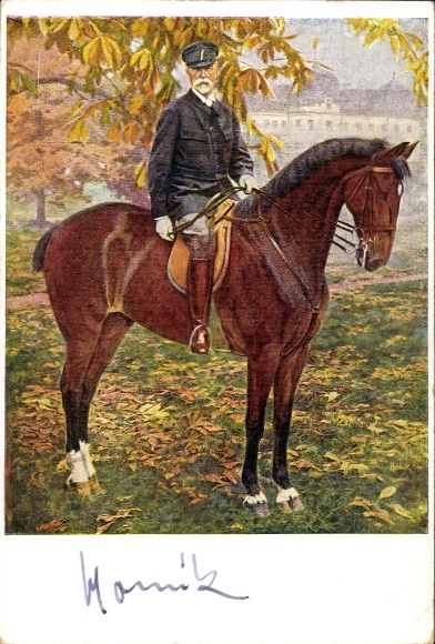 Postcard President of Czechoslovakia Tomáš Garrigue Masaryk, portrait on horseback