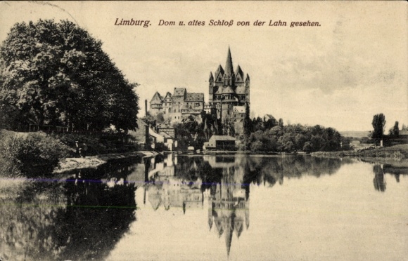 Ak Limburg an der Lahn, Dom und altes Schloss, Blick von der Lahn, 1913