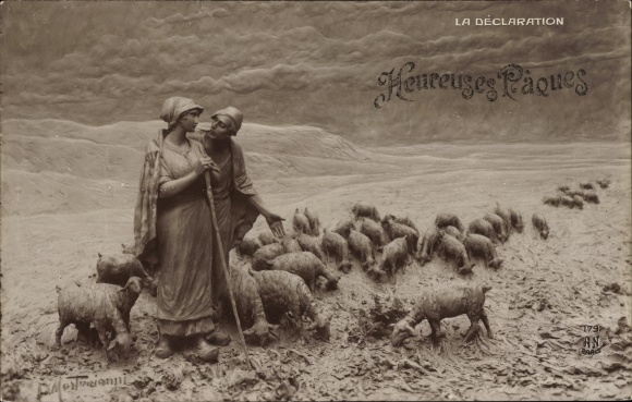 Artist PC Mastroianni, Domenico, congratulations Easter, shepherd, flock of sheep