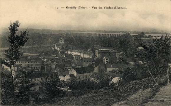 Ak Gentilly Val de Marne, Viaduc d'Arcueil, Stadtansicht, Schwarz-Weiß-Foto