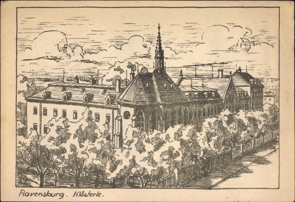Künstler Ak Ravensburg in Oberschwaben Baden Württemberg, Blick auf die Klösterle