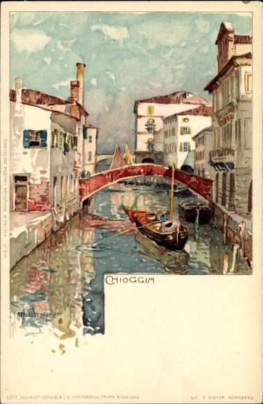 Artist Chromo-Litho Wielandt, Manuel, Chioggia Veneto, canal section