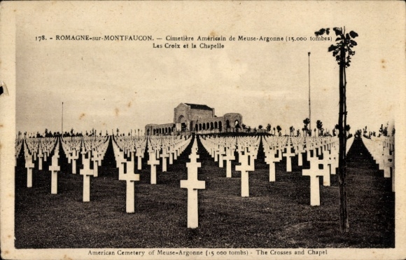 Postcard Romagne sous Montfaucon Lorraine Meuse, American military cemetery