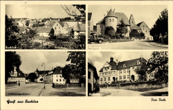 Postcard Buchloe im Allgäu, Postberg, Town Hall, Adolf Hitler Square