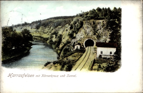 Postcard Frankenberg an der Zschopau, Harrasfelsen, Körnerkreuz, tunnel