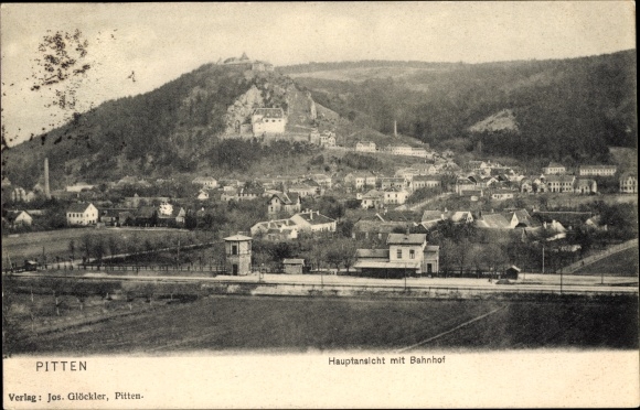 Postcard Pitten in Lower Austria, main view with train station