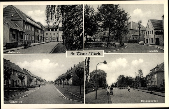 Postcard Sankt Tönis Tönisvorst am Niederrhein, Kirchplatz, Hospitalstraße, Kirchenfeld, Marienheim