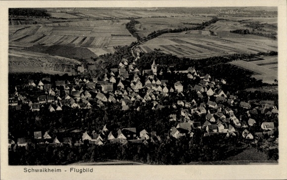 Ak Schwaikheim Rems Murr Kreis, Luftaufnahme von  Häuser, Landschaft