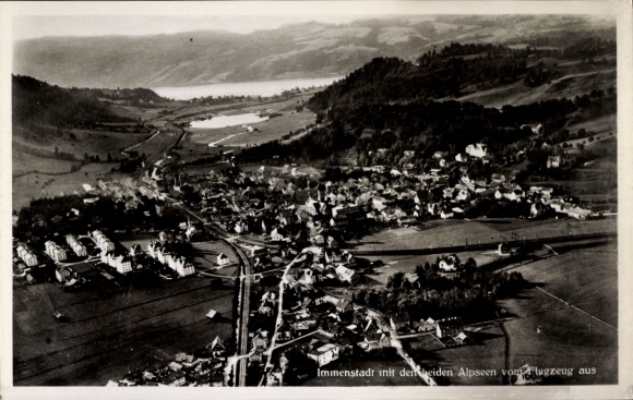 Postcard Immenstadt im Allgäu Swabia, aerial photograph, Alpine lakes