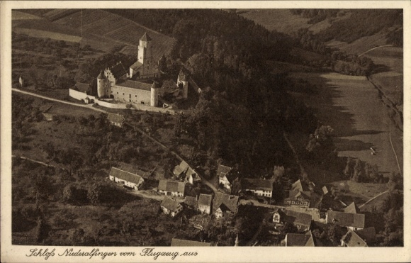 Postcard Niederalfingen Hüttlingen in Württemberg, castle, aerial photograph