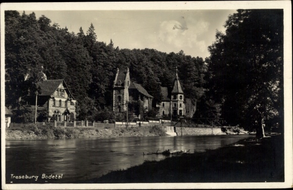 Ak Treseburg Thale im Harz, Häuser im Bodetal