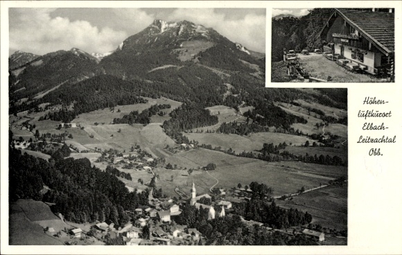 Postcard Elbach Fischbachau in Upper Bavaria, mountain landscape, village view, high mountains, postal information